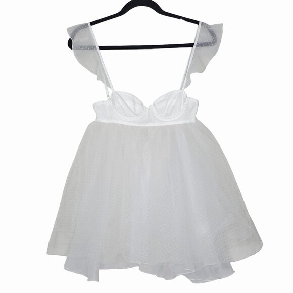 The Bar Kennedy Mini Dress Swiss Dot Blanc White Sheer Babydoll Tulle Size 00 - Picture 5 of 16